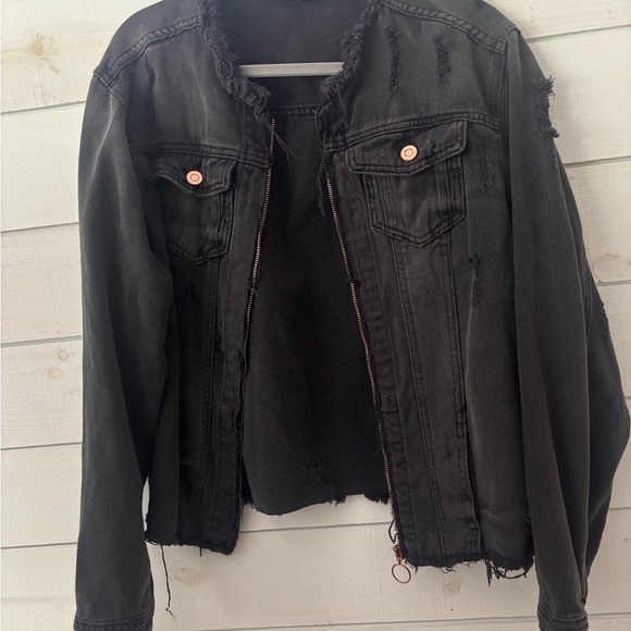Ashley Stewart Black Distressed Denim Jacket in size 14/17. Great condition! - Picture 7 of 13